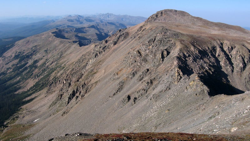 James Peak, one of five thirteeners on the route. Immediately to the north it gets easier for a while, with pleasant ridge walking atop the Divide, overlooking deep cirques to the east.
