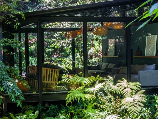 This hotel blends into the surrounding forest with its
clean, sparse lines and glass-enclosed rooms, and has eight new suites with floor-to-ceiling views of the foothills.