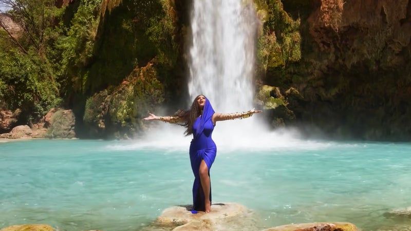 Beyoncé at Havasu Falls in the “Spirit” music video.