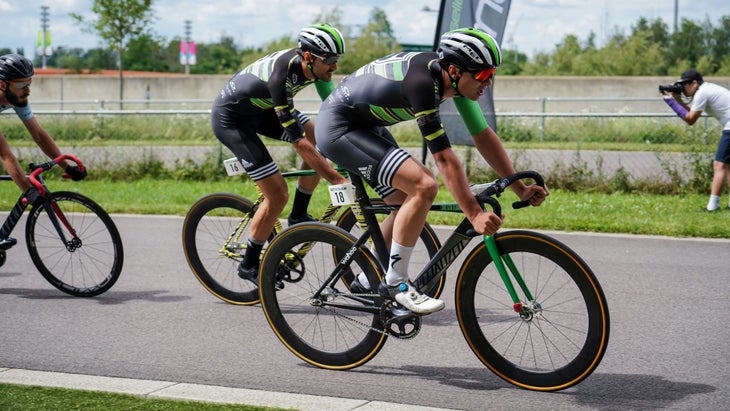 two cyclists racing