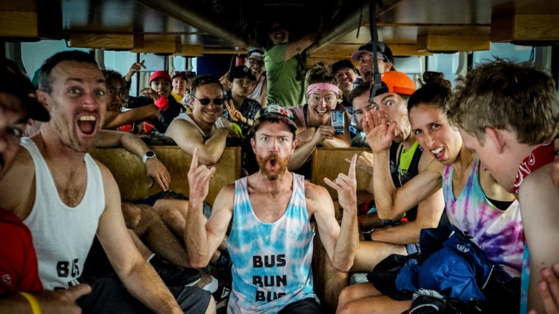 Despite the cramped conditions, spirits were high on the Green Tortoise bus.