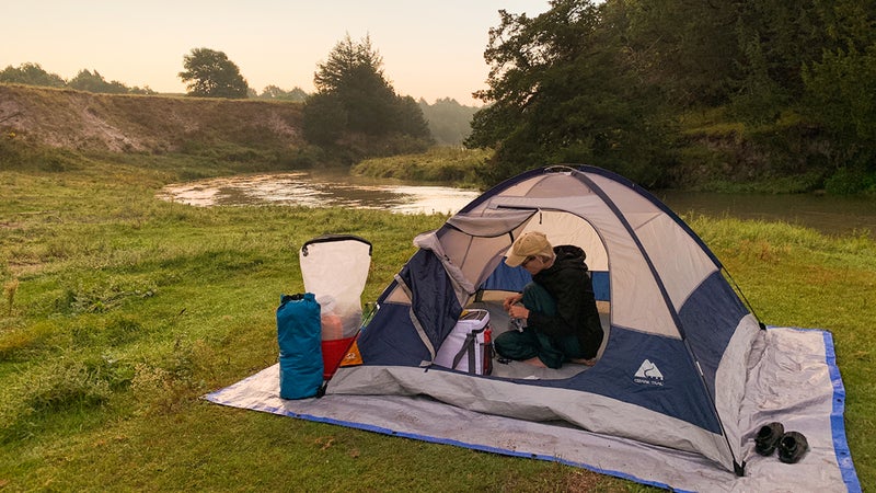 Mel at a tent site