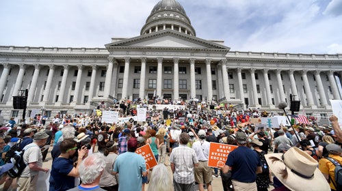 Protestors at the Utah State Capitol for the Protect Bears Ears rally