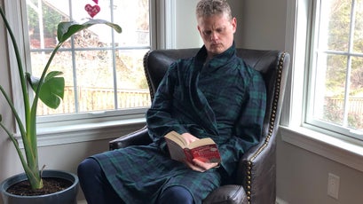 The author in the Pendleton Lounge robe