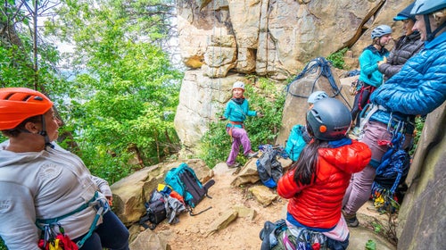 Climbers attend a clinic during Flash Foxy’s Women's Climbing Festival.