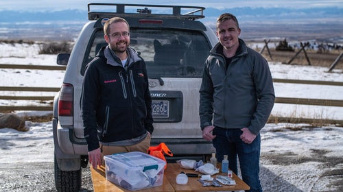 Joe Spoo and Wes Siler, with their dog first aid kit.