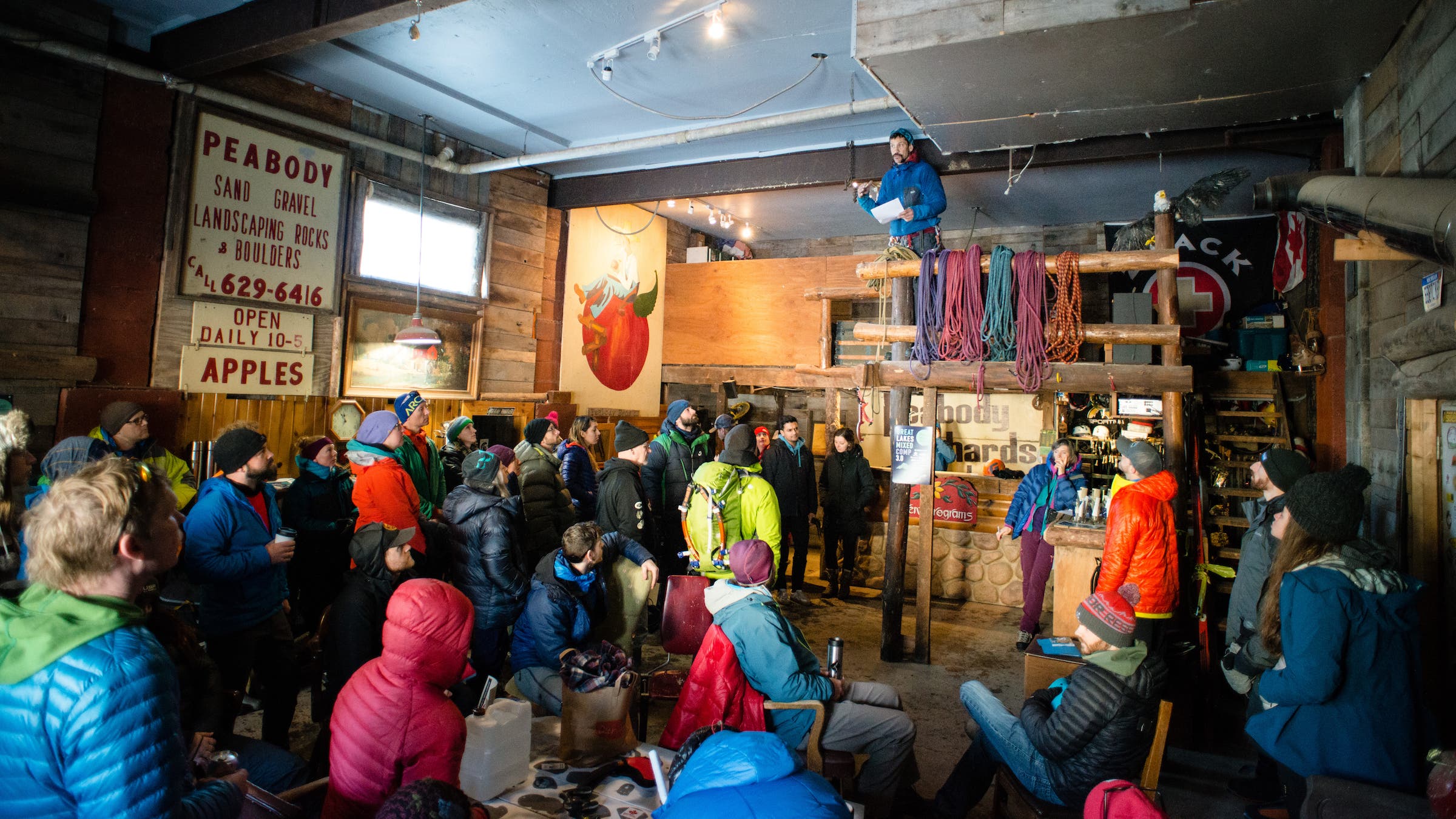 Nathan Kutcher presides over a motley crew of ice climbers at the Great Lakes Mixed Competition in March 2019.
