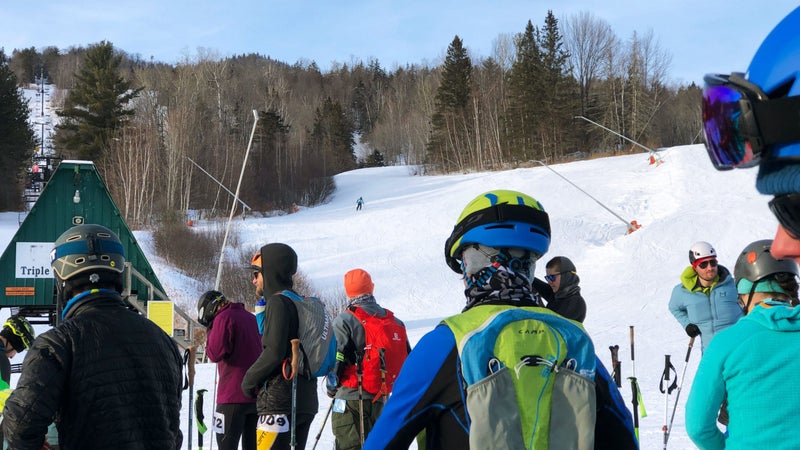 Participants lining up to compete in Last Skier Standing, held on February 15