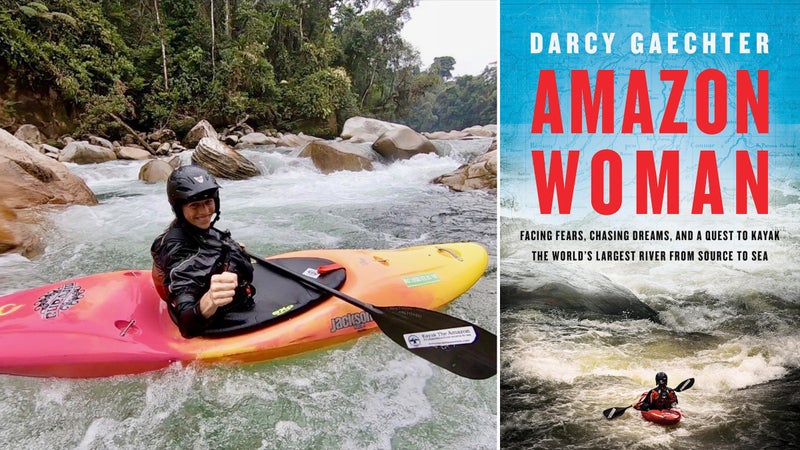 Darcy Gaechter kayaking; the cover of her book