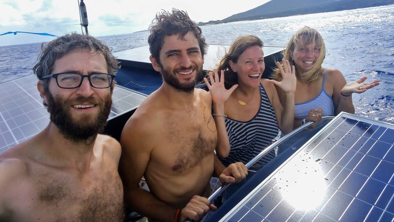From left: Alex, Nick, Lauren and Alex leaving Ascension Island during their trip