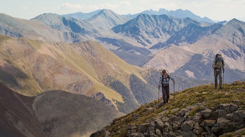 Jim Harris and Brendan Leonard traversing the Sangre de Cristo Mountains