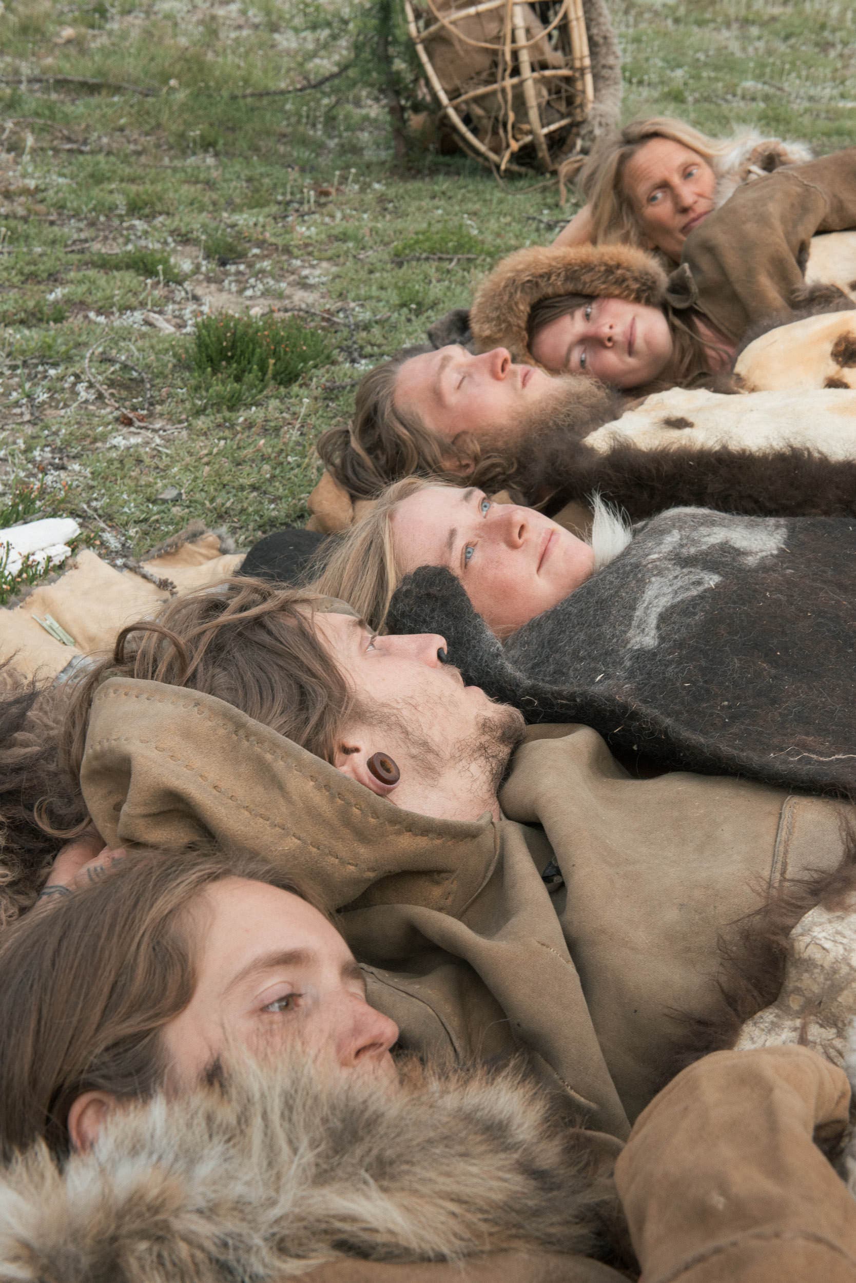 Participants at the 2014 project resting at their low-elevation camp during the 30-day backcountry portion