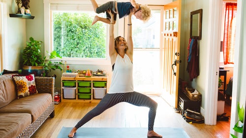 Super Mom Doing Yoga With Son