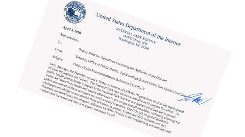 An internal NPS memo dated April 3 calls for decisive action to be taken in order to curb the spread of COVID-19 inside parks.
