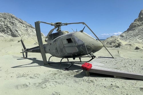 The initial blast destroyed a Volcanic Air helicopter and knocked it off its landing platform.
