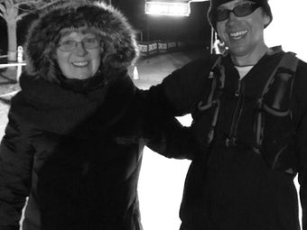 Shattuck and his mother after he finished the 2017 Tunnel Hill 100-mile race, in Illinois