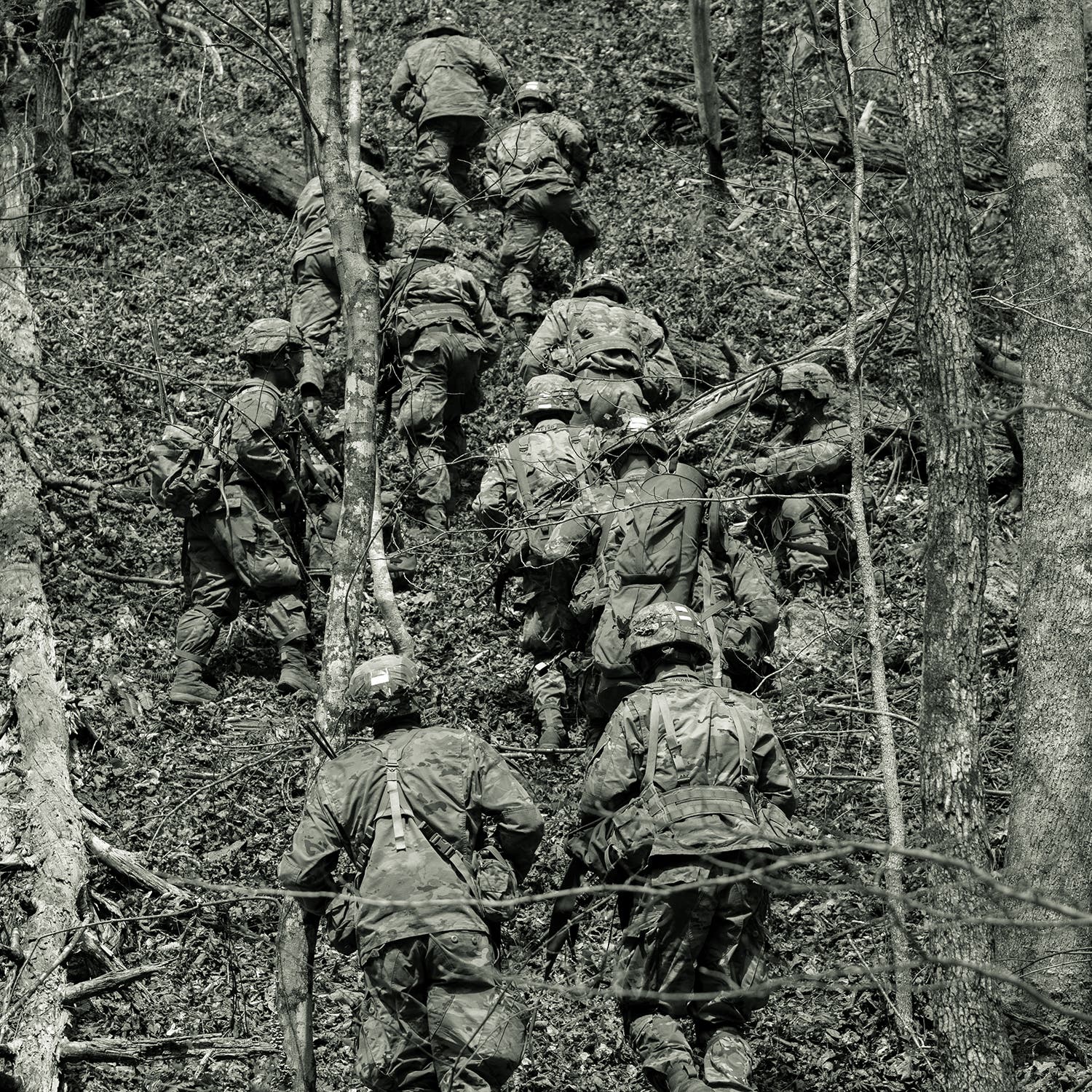 Soldiers work their way up a mountain in north Georgia.