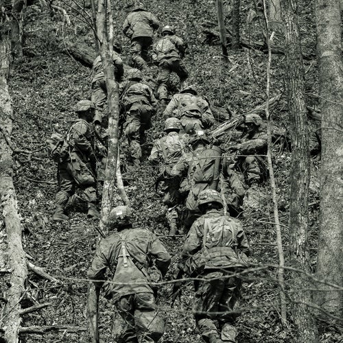 Soldiers work their way up a mountain in north Georgia.