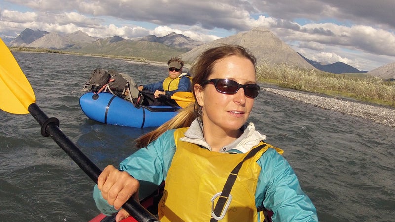 Caroline and Pat reaching the headwaters of the Noatak River in the western Brooks Range, Alaska