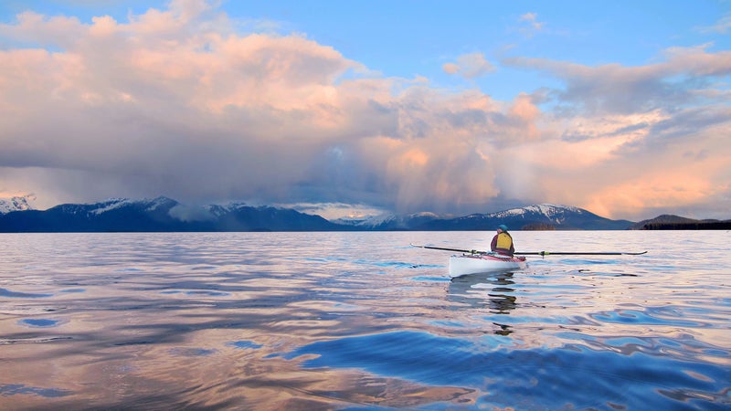 Nearing the end of the Inside Passage, Caroline savors a rare moment of calm in Frederick Sound, Southeast Alaska.