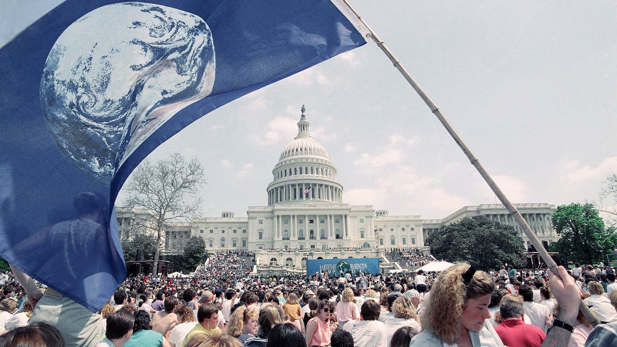 Over 100,000 people attended a 1990 rally in the nation’s capital to celebrate the 20th anniversary of the first Earth Day.
