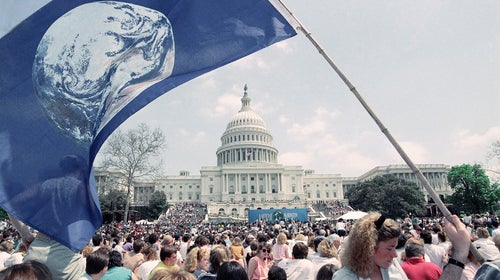 Over 100,000 people attended a 1990 rally in the nation’s capital to celebrate the 20th anniversary of the first Earth Day.