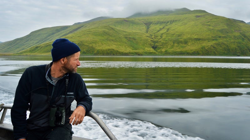 Kevin Campion en route to the abandoned whaling station at Akutan Island, Alaska
