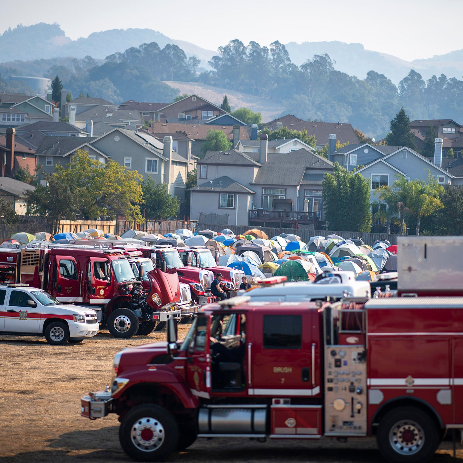 A fire camp at the 2019 Kincade Fire in Sonoma Country, California.