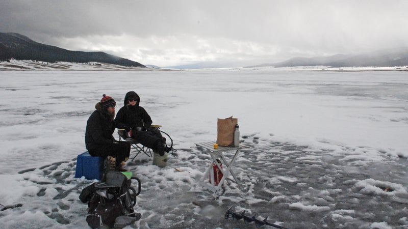 Ice fishing on Eagle Nest Lake in northern New Mexico