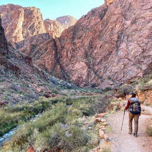 The author hiking to Ribbon Falls