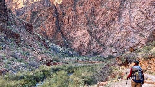 The author hiking to Ribbon Falls