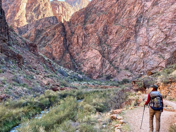 The author hiking to Ribbon Falls