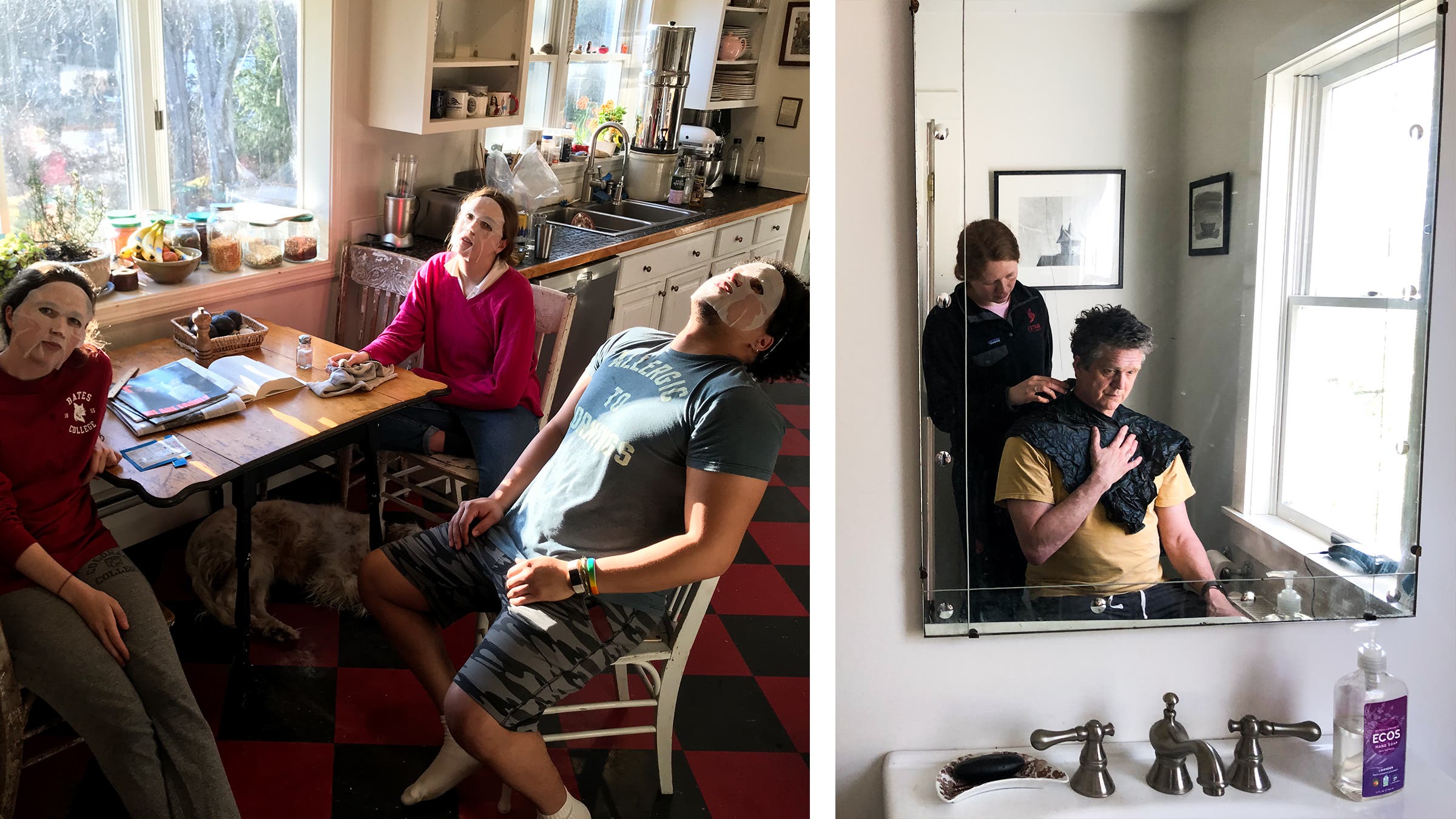 From left: Helen, Josephine, and Max; Anabel cutting her dad’s hair