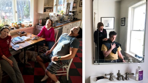 From left: Helen, Josephine, and Max; Anabel cutting her dad’s hair