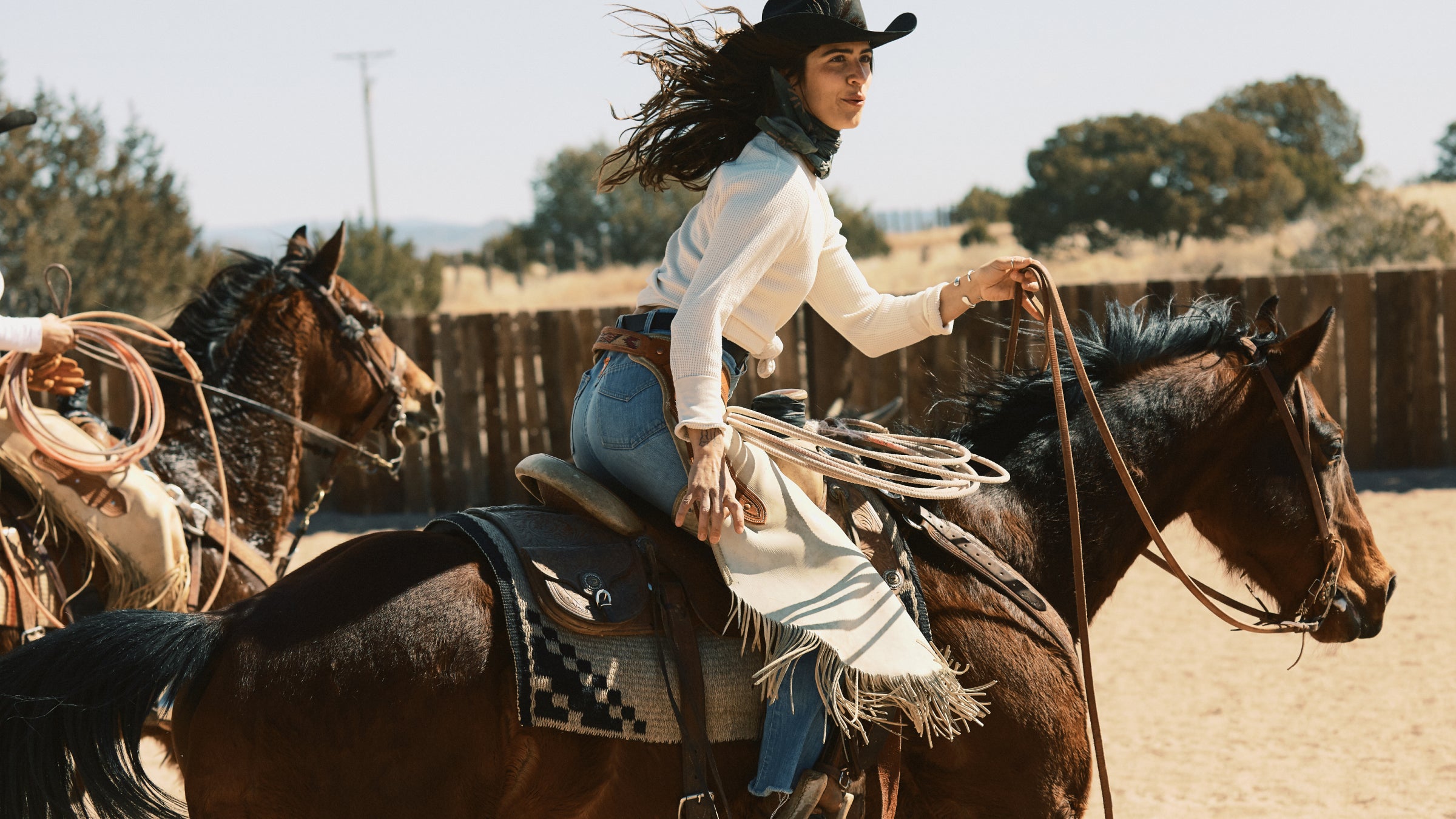 Bianca Shannon, founder of Kit Santa Fe, riding near her home in New Mexico.