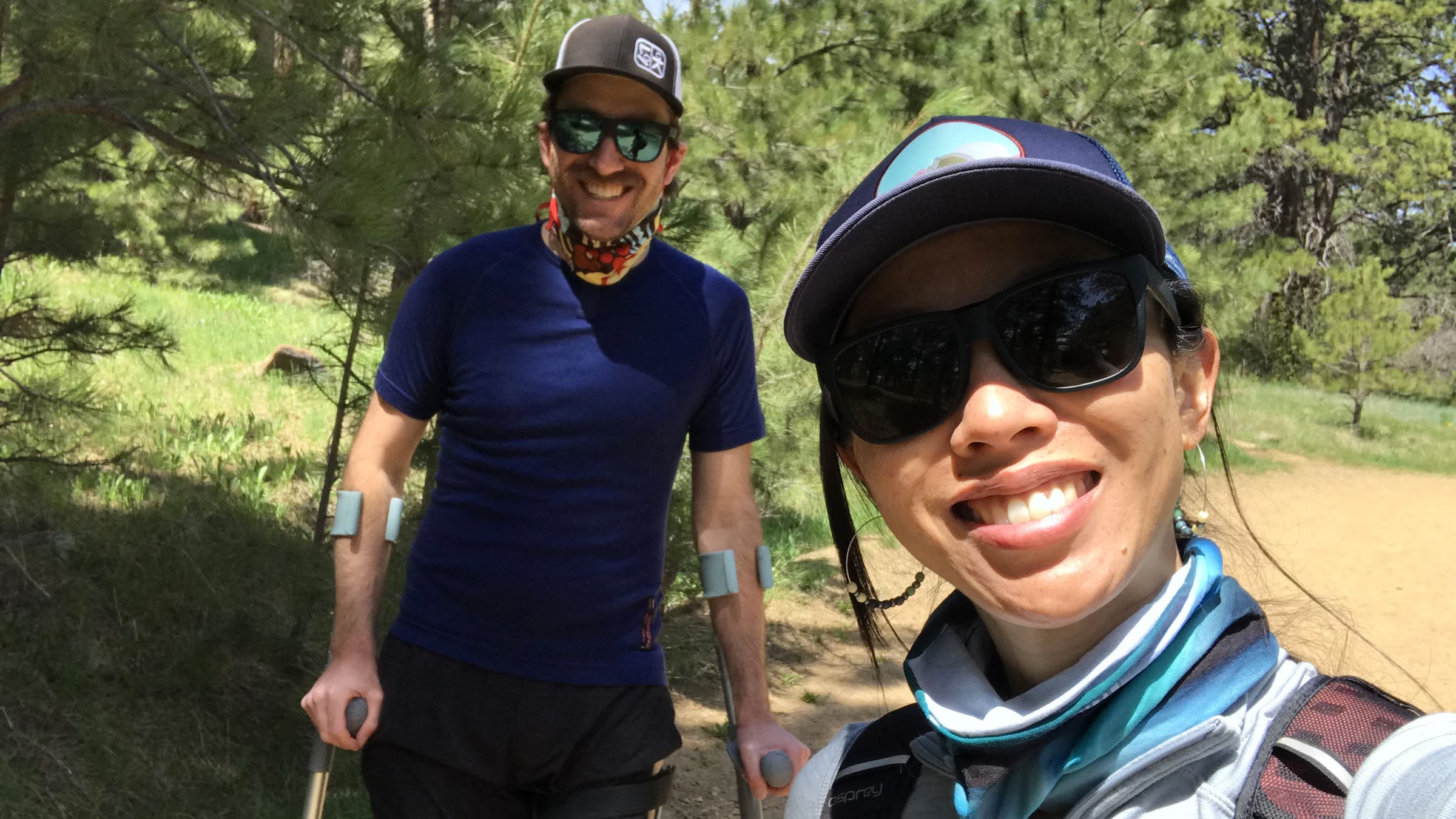 The writer and her fiancé, Andrew Bernstein, walking their neighborhood trails in Boulder, Colorado, in May