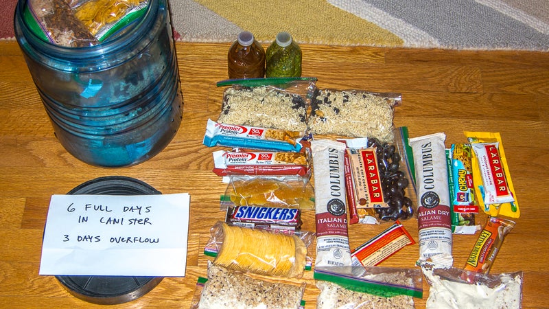 Food for a nine-day yo-yo of Colorado鈥檚 Pfiffner Traverse. Six days鈥 worth fits in my BV500, and I ate through the 鈥渙verflow鈥 prior to entering Rocky Mountain National Park, where the canister is required.