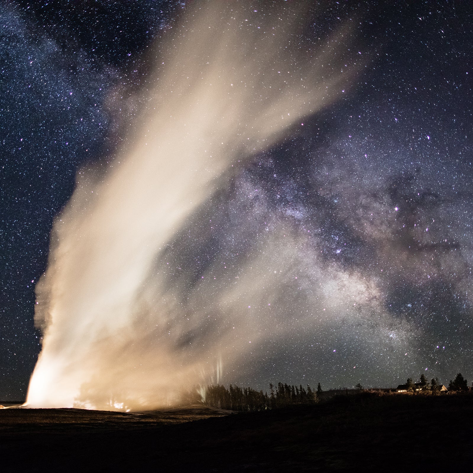 Old Faithful on a clear summer night