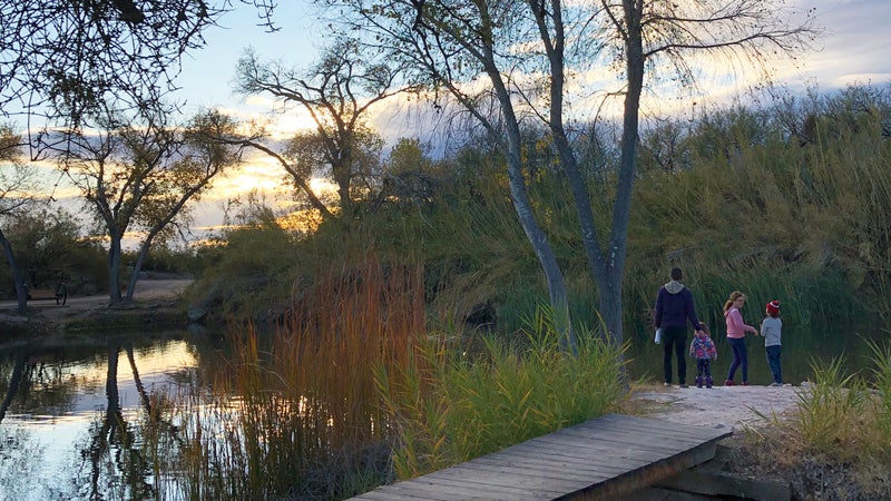 Sunset at the Tanque Verde Ranch fishing pond, in Tucson, Arizona