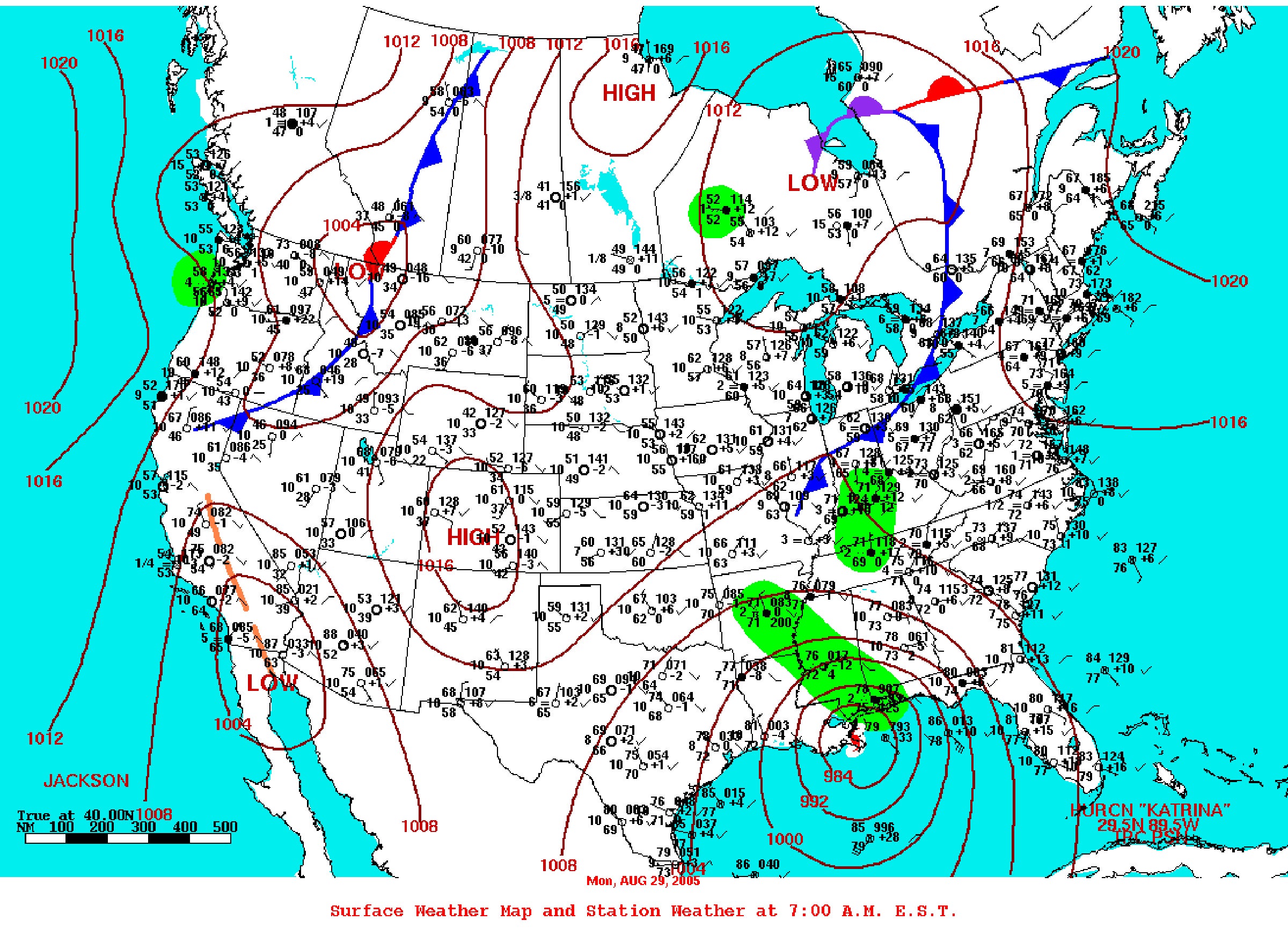 Hurricane Air Pressure Chart   Katrina Surface Weather Map 