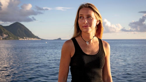 Gaelin on the pier in Roseau, Dominica
