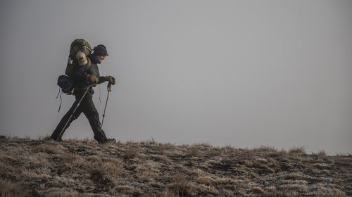 A backpacker in Glacier National Park.
