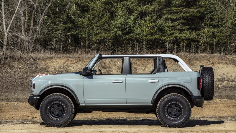 A profile view of the four-door Bronco on 35s. Note the Fifteen52 wheels, which are similar to the ones I added to my Ranger.