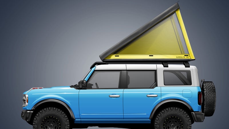 This image is obviously a render, since the new Bronco won't be in dealers until next spring. But, the overall proportions shown here should be accurate, and the SuperLite 50 will be the only hardshell rooftop tent you can safely run on the vehicle.