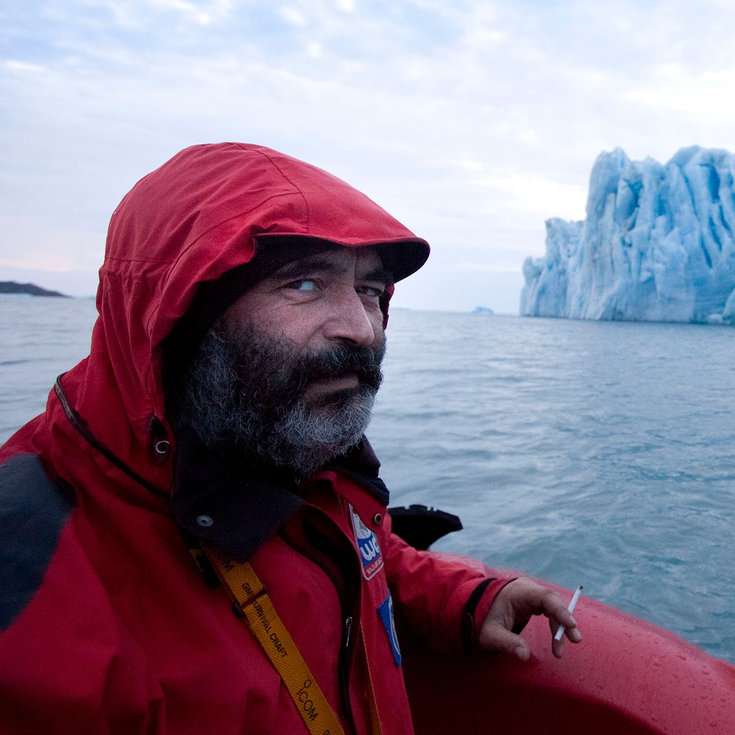 Expedition leader Evgeny Fershter at the Chaev Glacier