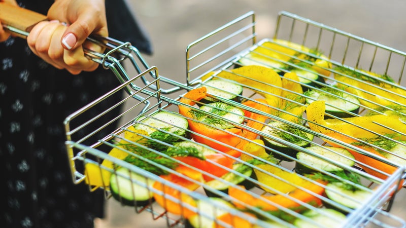 Grill lattice with vegetables before roasting