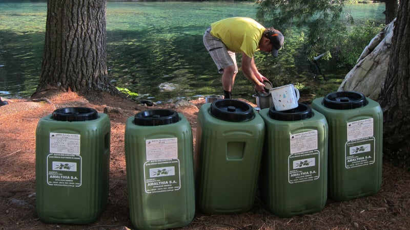 At camp, olive tubs make it easy to keep food organized, even on long trips.