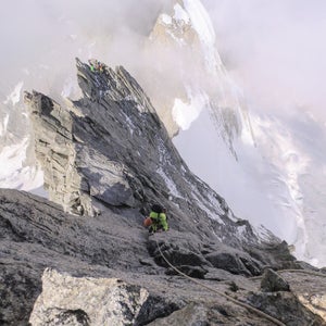 Lorenzo Pernigotti scales Grandes Jorasses, a summit in the Mont Blanc mountain range