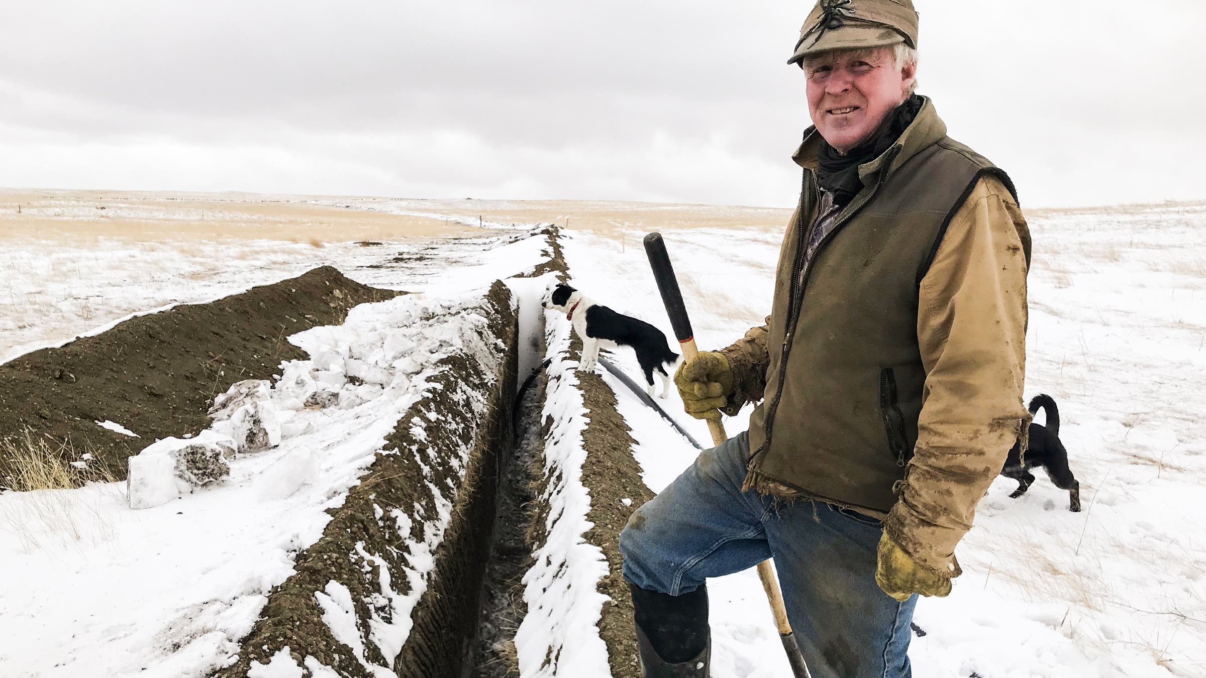 Rancher Kevin Halverson and his new pipeline trench