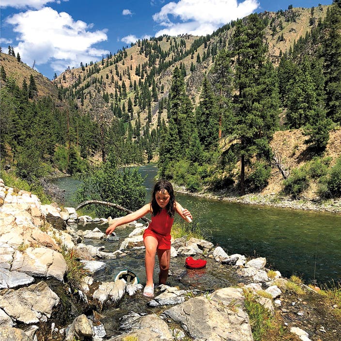 Hollis playing in a hot spring